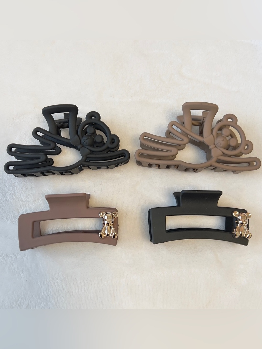 4 Pc Hair Claw Clips Set – Neutral Tones w/ Teddy Bear Design - Boutique